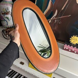Balinese 23.5" X 11.75" Oval Mirror with Orange and Black Frame Indonesia
